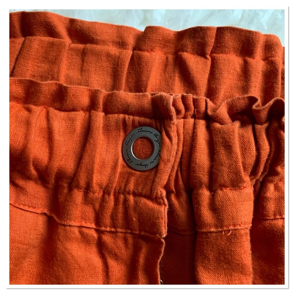 Hugo Flear Linen Pants Zip Fly Button Waist Bold Orange Size 2 - Picture 3 of 7